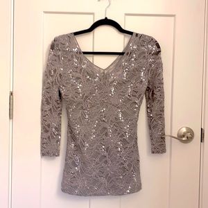 Boston Proper Lace Sequin Gray Top Size Small